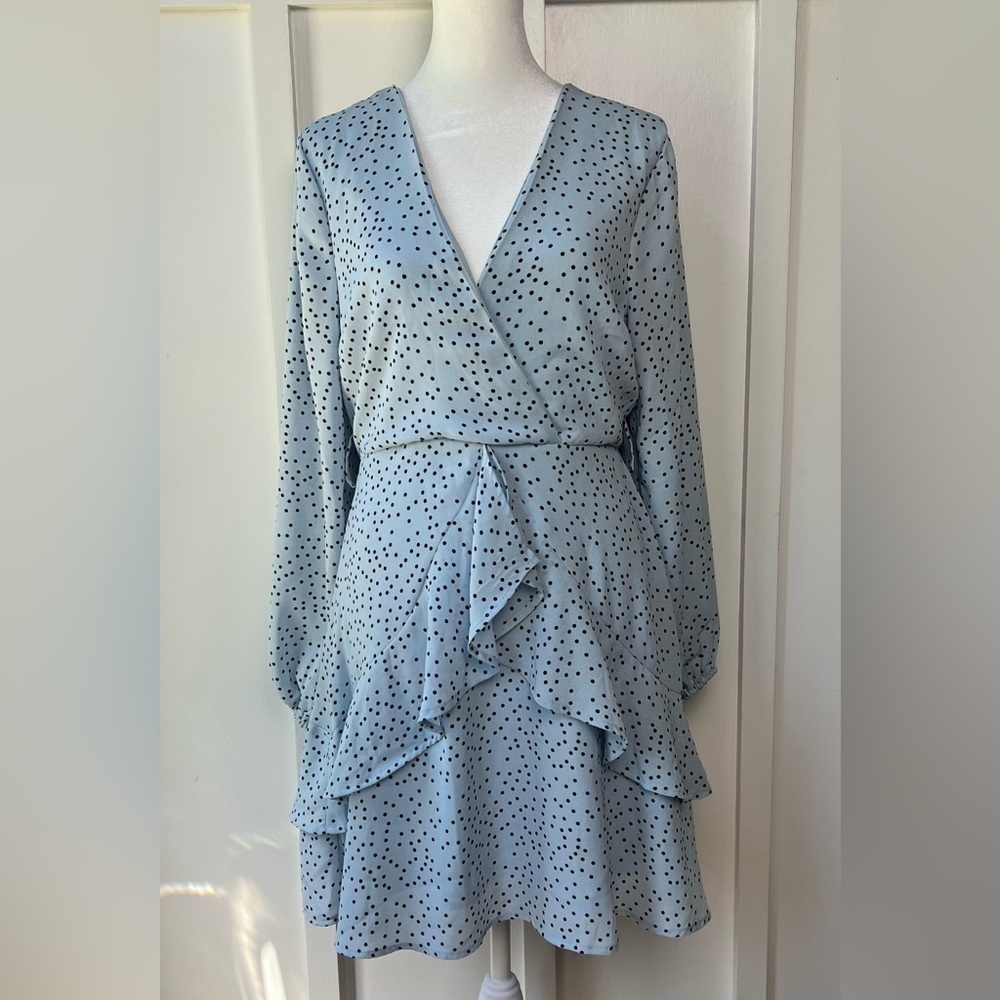 She Sky Blue Polka Dot Ruffle Spring Summer Dress Medium Fall Sorority Romantic